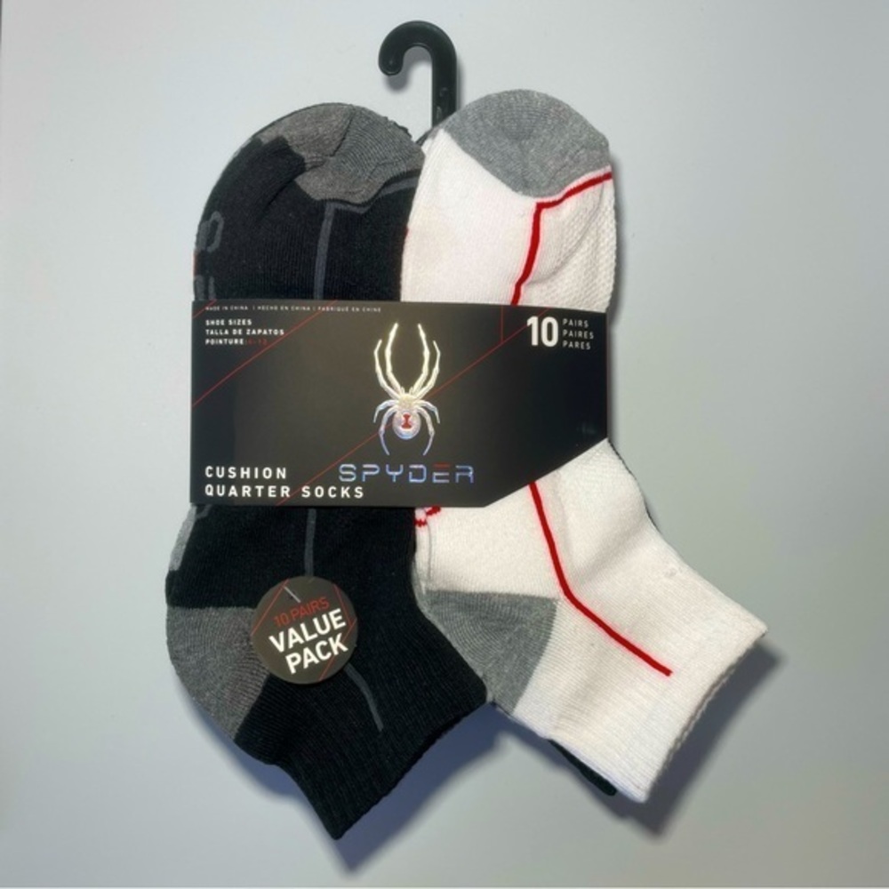 Spyder men’s quarter socks 10 pairs size 6-12 white black red gray
